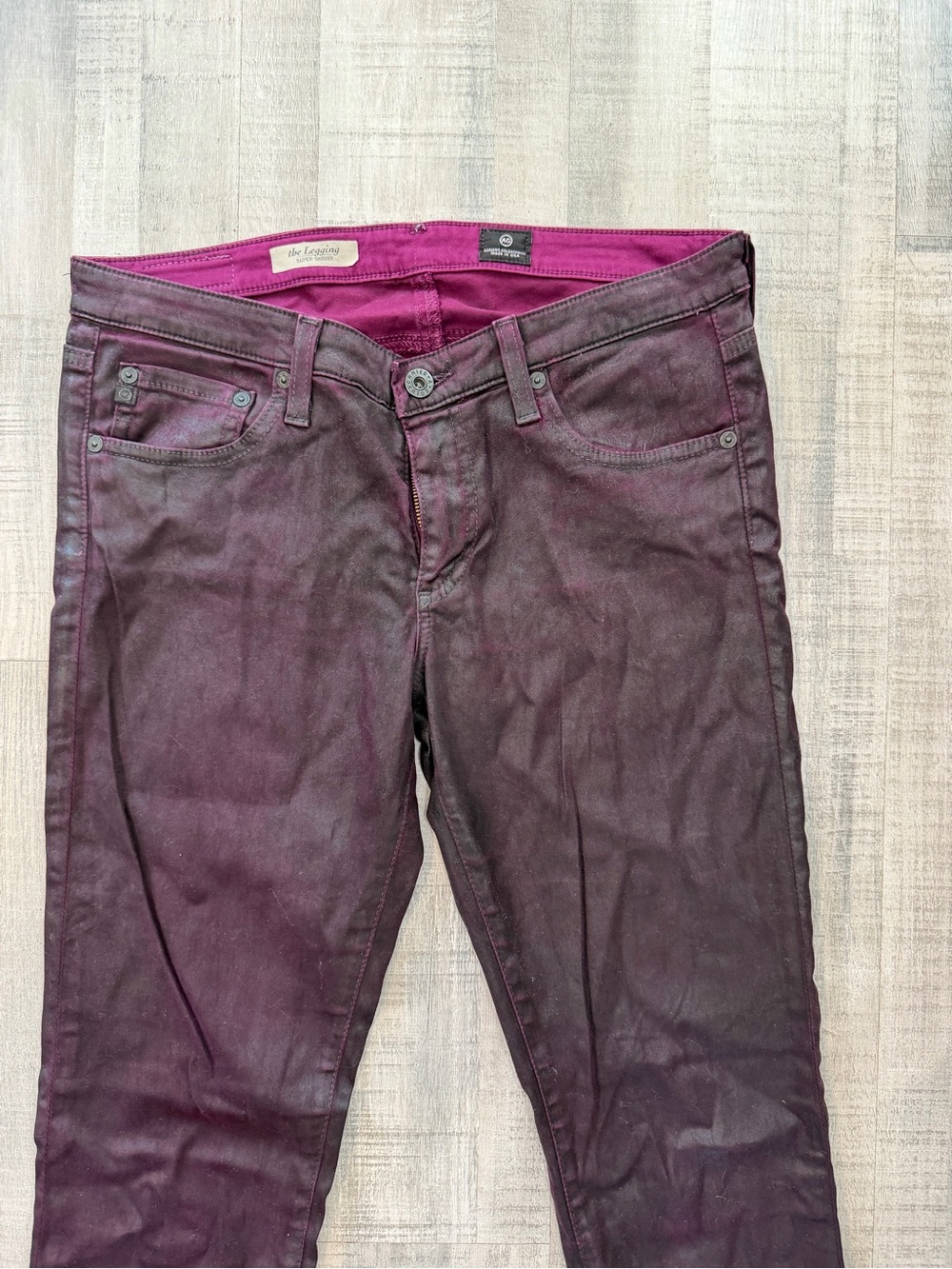 AG Adriano Goldschmied The Legging Jeans Womens 29R Burgundy Coated Super Skinny